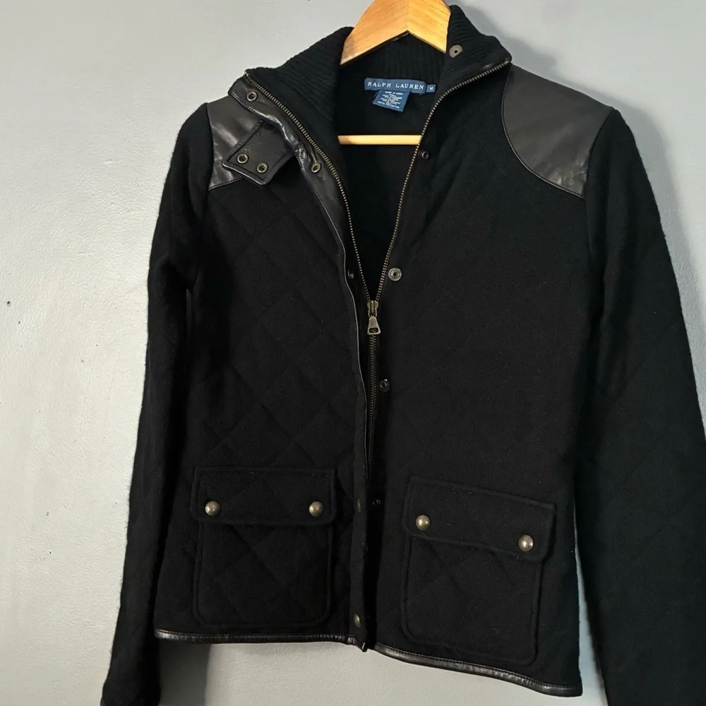 RALPH LAUREN Vintage women’s cashmere Black Quilted Barn Coat sweater Jacket M